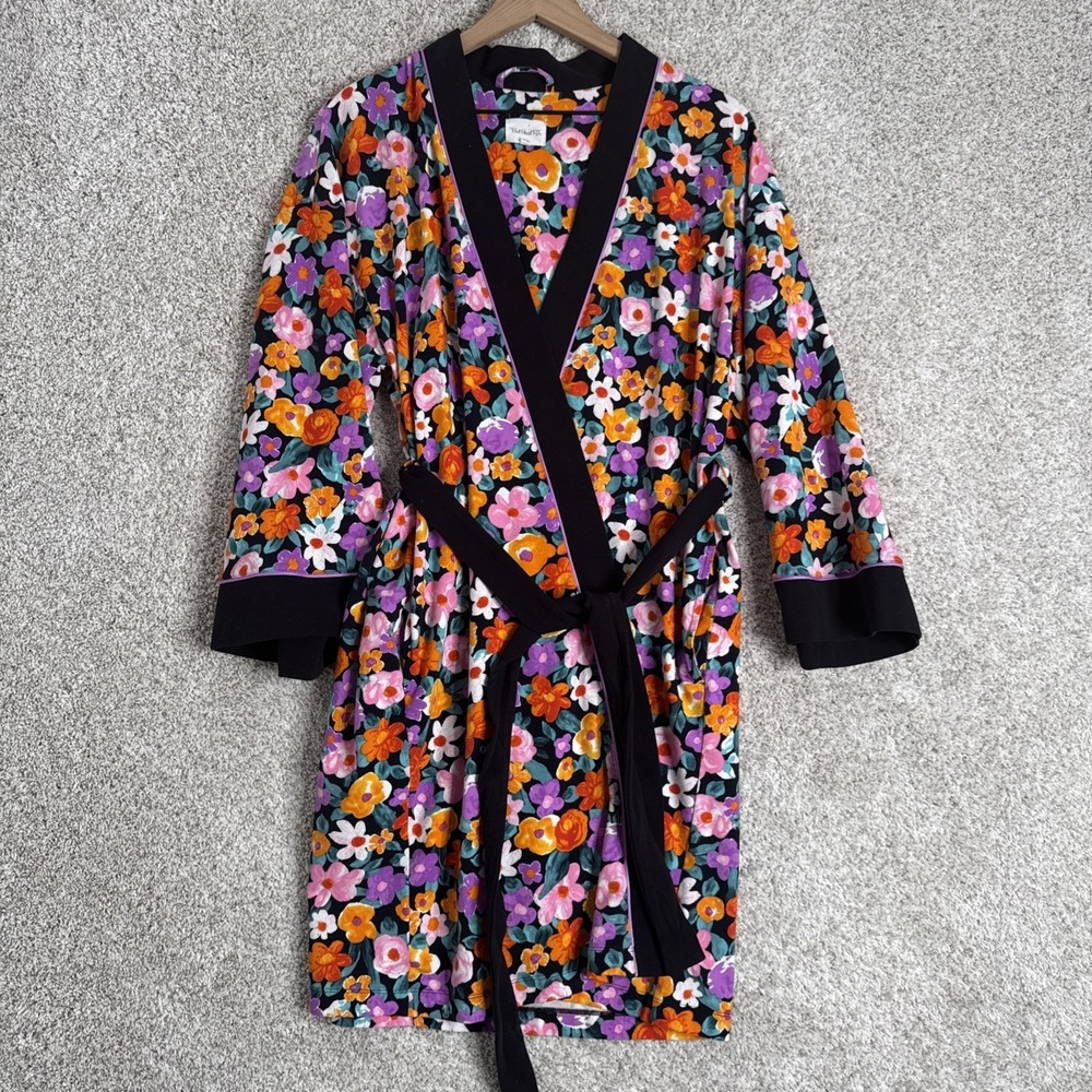 Bed Head PJ's Cottage Flowers Banded Collar‎ Stretch Jersey Robe S/M